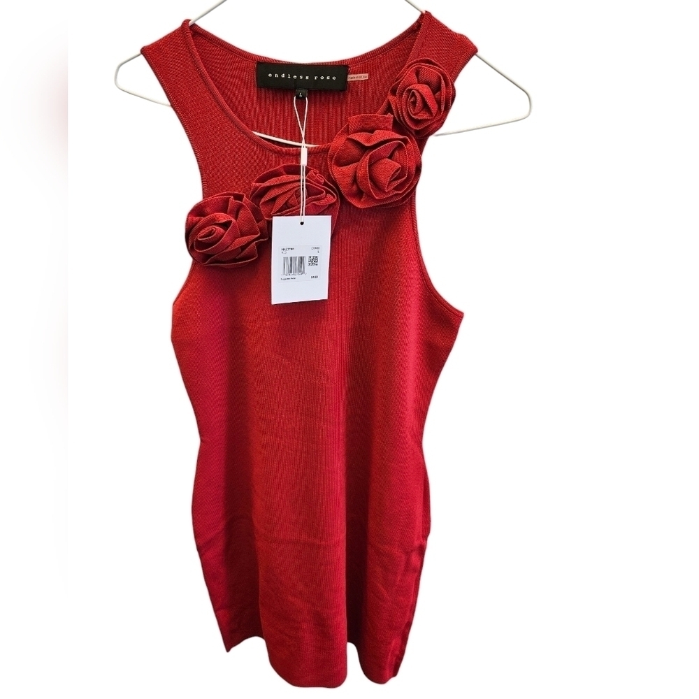 Endless Rose Red Rose Knit Ribbed Mini Dress NEW